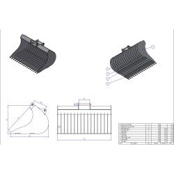 Godet râteau pour mini pelle 2-8T