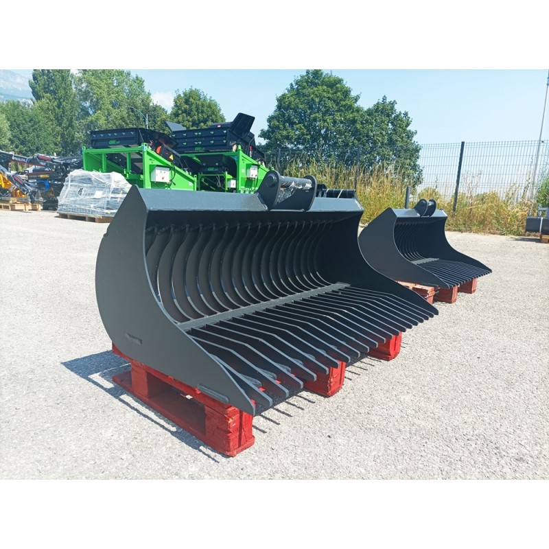 Godet râteau, godet râteau minipelleshop, godet râteau mini pelle