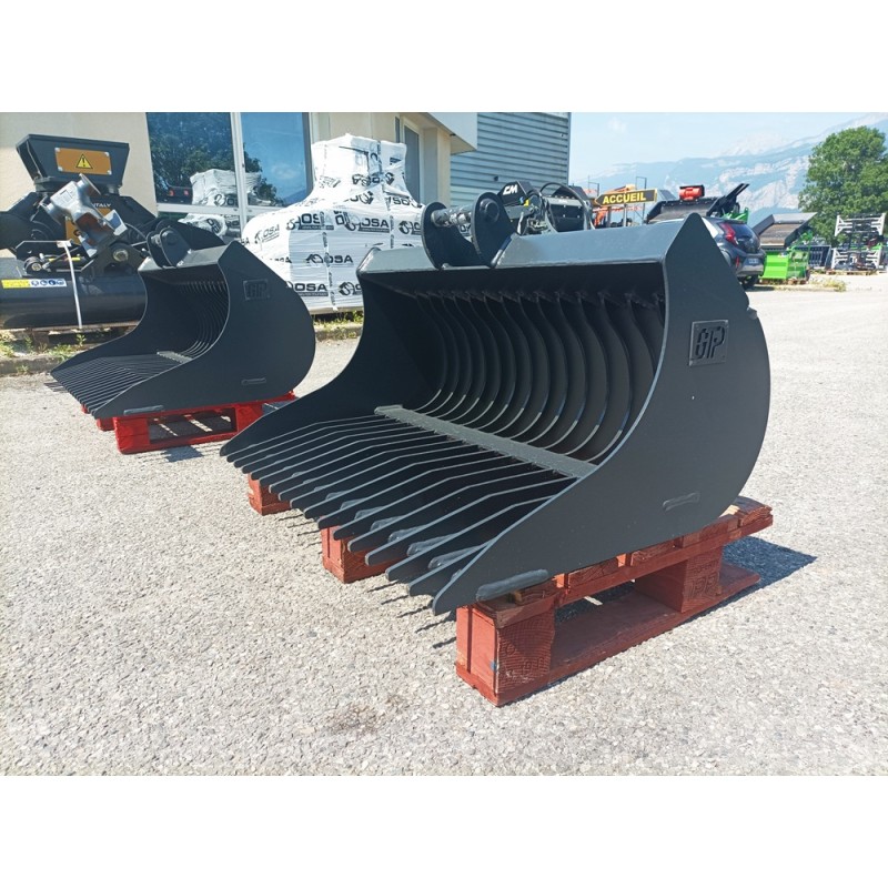 Godet râteau, godet râteau minipelleshop, godet râteau mini pelle